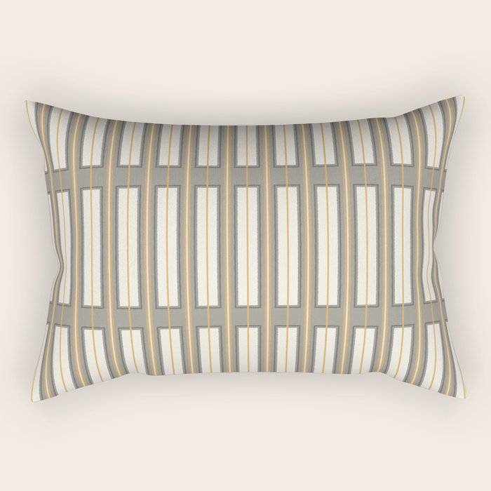 Geometric Minimal Geo Box Neutral Striped Pattern in Gray Cream Ochre Rectangular Pillow Gallery Image 2