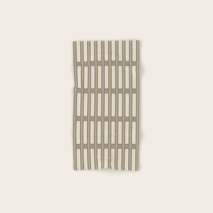 Geometric Minimal Geo Box Neutral Striped Pattern in Gray Cream Ochre Bath Towel Gallery Image 1