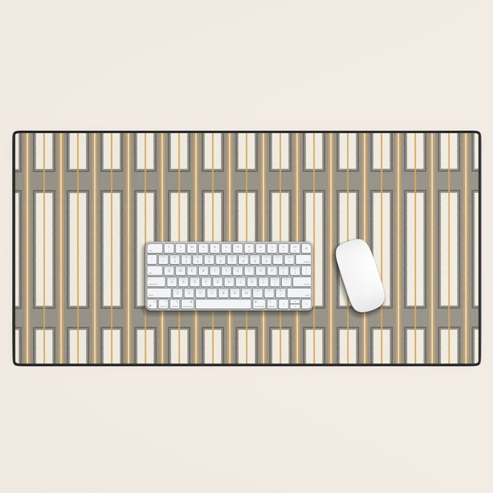 Geometric Minimal Geo Box Neutral Striped Pattern in Gray Cream Ochre Desk Mat Gallery Image 1