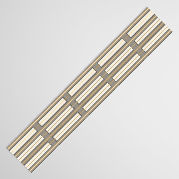 Geometric Minimal Geo Box Neutral Striped Pattern in Gray Cream Ochre Table Runner Gallery Image 3