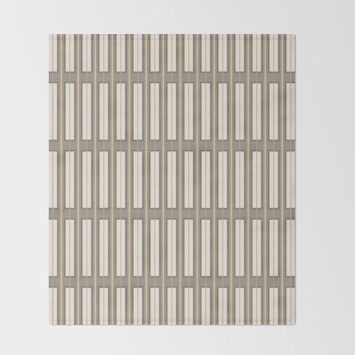 Geometric Minimal Geo Box Neutral Striped Pattern in Gray Cream Ochre Throw Blanket Gallery Image 2