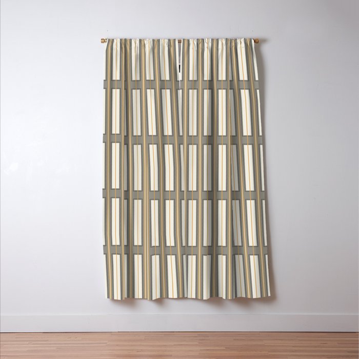 Geometric Minimal Geo Box Neutral Striped Pattern in Gray Cream Ochre Window Curtain Gallery Image 3