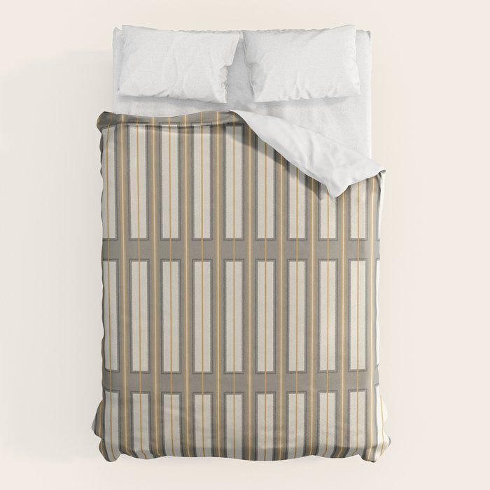 Geometric Minimal Geo Box Neutral Striped Pattern in Gray Cream Ochre Duvet Cover Gallery Image 6