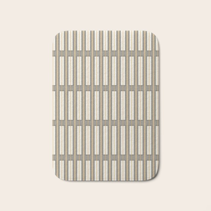 Geometric Minimal Geo Box Neutral Striped Pattern in Gray Cream Ochre Bath Mat Gallery Image 1
