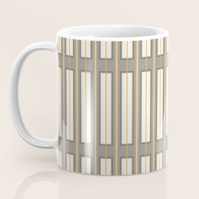 Geometric Minimal Geo Box Neutral Striped Pattern in Gray Cream Ochre Coffee Mug Gallery Image 3