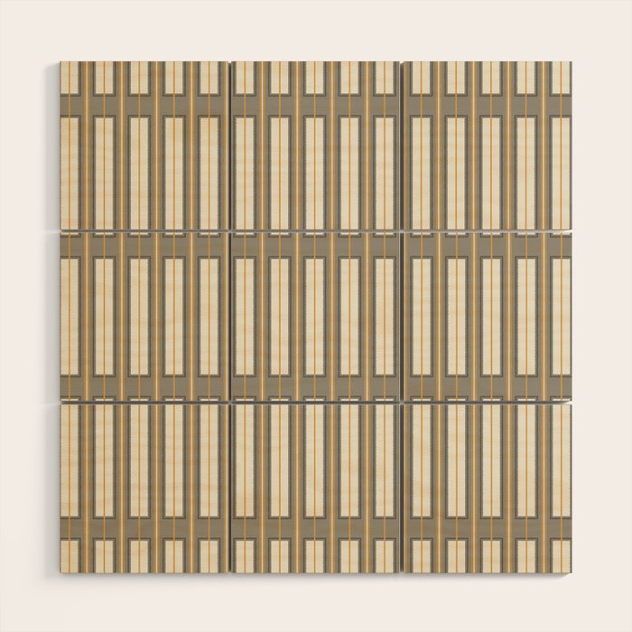 Geometric Minimal Geo Box Neutral Striped Pattern in Gray Cream Ochre Wood Wall Art Gallery Image 1