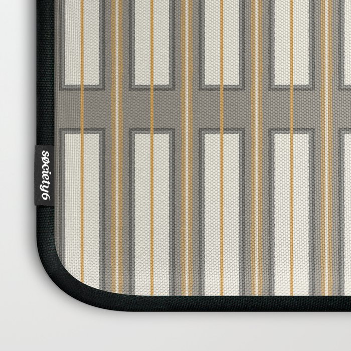 Geometric Minimal Geo Box Neutral Striped Pattern in Gray Cream Ochre Laptop Sleeve Gallery Image 3