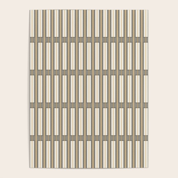 Geometric Minimal Geo Box Neutral Striped Pattern in Gray Cream Ochre Poster Gallery Image 1