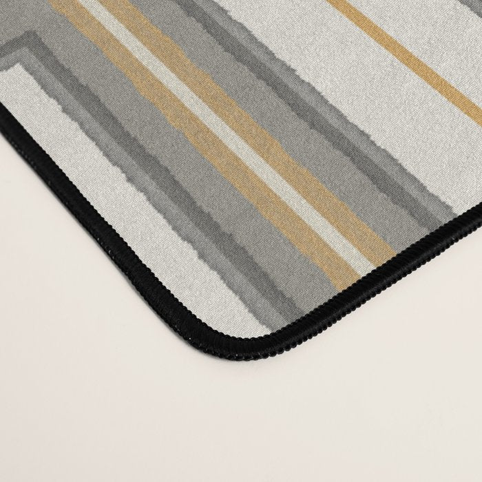 Geometric Minimal Geo Box Neutral Striped Pattern in Gray Cream Ochre Desk Mat Gallery Image 4