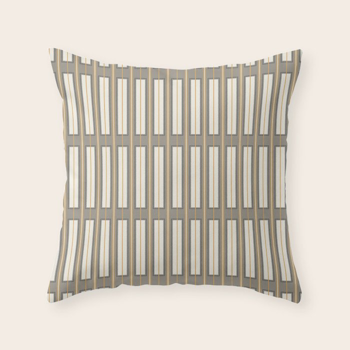 Geometric Minimal Geo Box Neutral Striped Pattern in Gray Cream Ochre Throw Pillow Gallery Image 6