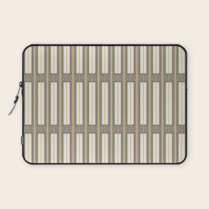Geometric Minimal Geo Box Neutral Striped Pattern in Gray Cream Ochre Laptop Sleeve Gallery Image 1