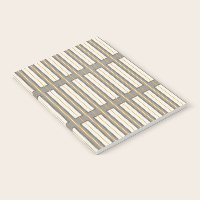 Geometric Minimal Geo Box Neutral Striped Pattern in Gray Cream Ochre Notebook Gallery Image 2