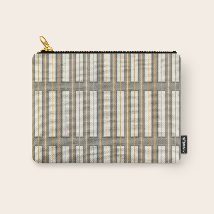 Geometric Minimal Geo Box Neutral Striped Pattern in Gray Cream Ochre Carry All Pouch Gallery Image 1