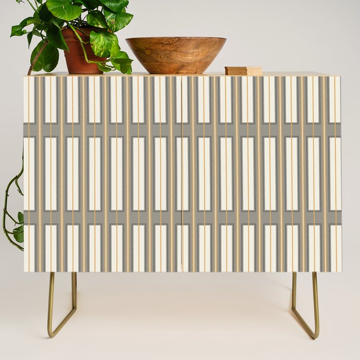 Geometric Minimal Geo Box Neutral Striped Pattern in Gray Cream Ochre Credenza Gallery Image 1