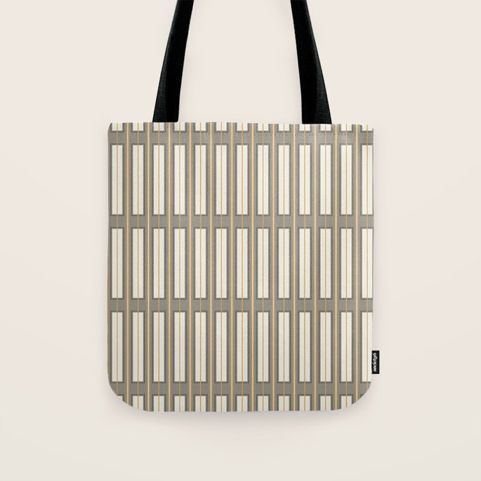 Geometric Minimal Geo Box Neutral Striped Pattern in Gray Cream Ochre Tote Bag Gallery Image 1