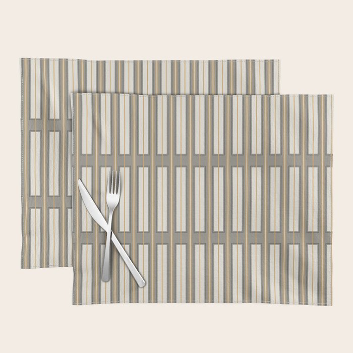 Geometric Minimal Geo Box Neutral Striped Pattern in Gray Cream Ochre Placemat Gallery Image 1