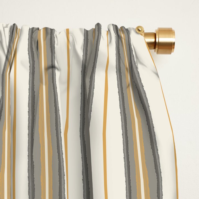 Geometric Minimal Geo Box Neutral Striped Pattern in Gray Cream Ochre Window Curtain Gallery Image 2