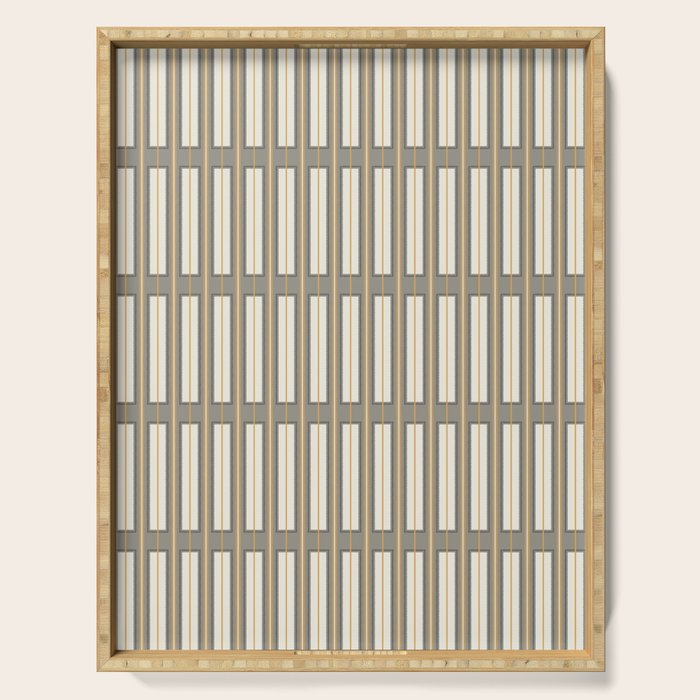 Geometric Minimal Geo Box Neutral Striped Pattern in Gray Cream Ochre Serving Tray Gallery Image 1