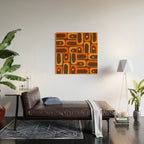 Mid Century Modern Piquet Retro Abstract Multi Pattern in 70s Orange and Dark Brown Wood Wall Art Gallery Image 2