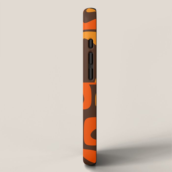 Mid Century Modern Piquet Retro Abstract Multi Pattern in 70s Orange and Dark Brown iPhone Case Gallery Image 2