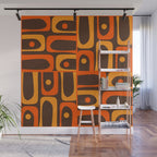 Mid Century Modern Piquet Retro Abstract Multi Pattern in 70s Orange and Dark Brown Wall Mural Gallery Image 1