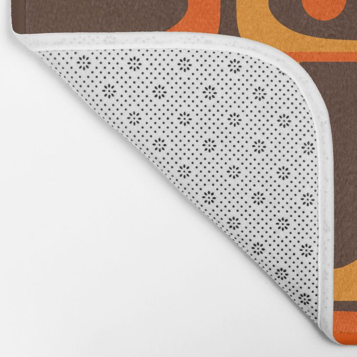Mid Century Modern Piquet Retro Abstract Multi Pattern in 70s Orange and Dark Brown Bath Mat Gallery Image 2