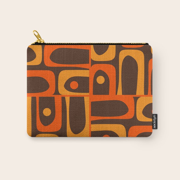 Mid Century Modern Piquet Retro Abstract Multi Pattern in 70s Orange and Dark Brown Carry All Pouch Gallery Image 1