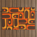 Mid Century Modern Piquet Retro Abstract Multi Pattern in 70s Orange and Dark Brown Outdoor Rug Gallery Image 1