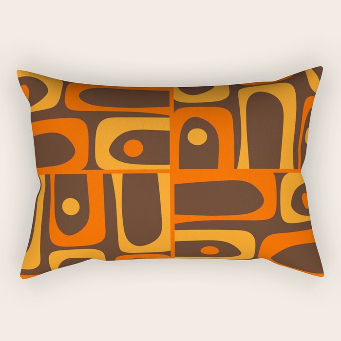 Mid Century Modern Piquet Retro Abstract Multi Pattern in 70s Orange and Dark Brown Rectangular Pillow Gallery Image 2