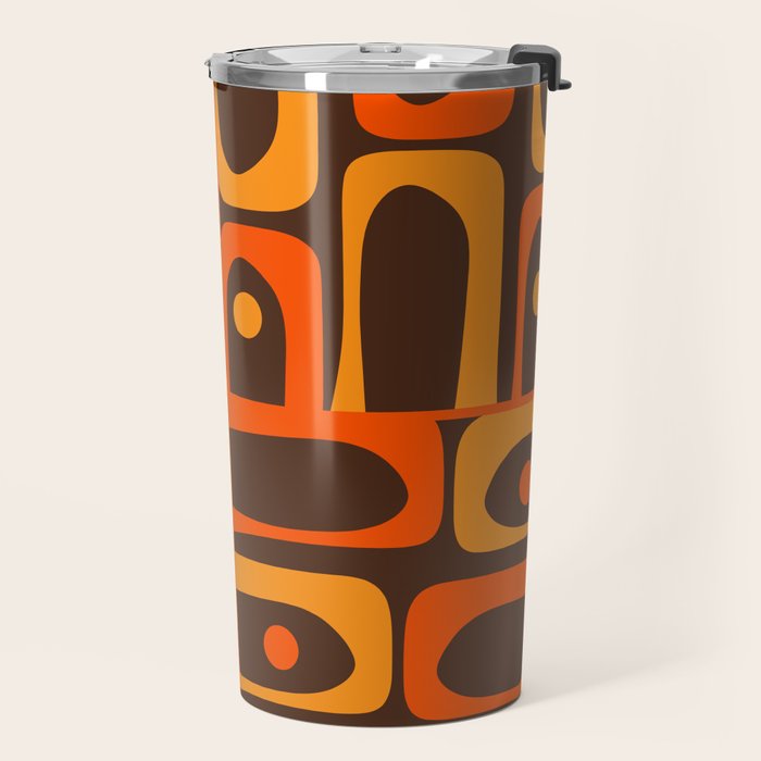 Mid Century Modern Piquet Retro Abstract Multi Pattern in 70s Orange and Dark Brown Travel Mug Gallery Image 2