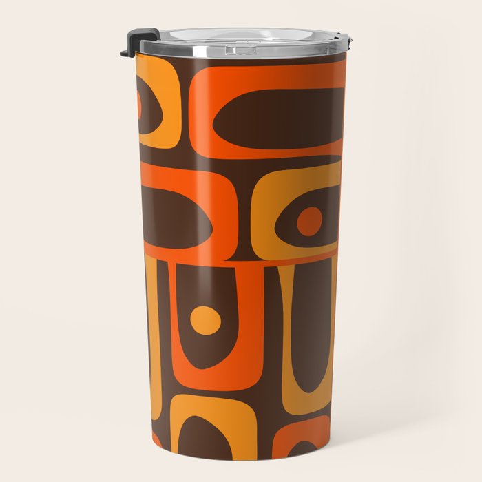 Mid Century Modern Piquet Retro Abstract Multi Pattern in 70s Orange and Dark Brown Travel Mug Gallery Image 3