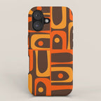 Mid Century Modern Piquet Retro Abstract Multi Pattern in 70s Orange and Dark Brown iPhone Case Gallery Image 1