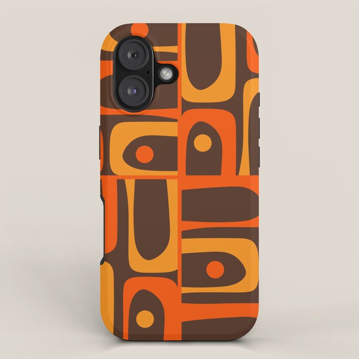 Mid Century Modern Piquet Retro Abstract Multi Pattern in 70s Orange and Dark Brown iPhone Case Gallery Image 1
