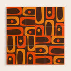 Mid Century Modern Piquet Retro Abstract Multi Pattern in 70s Orange and Dark Brown Wood Wall Art Gallery Image 1
