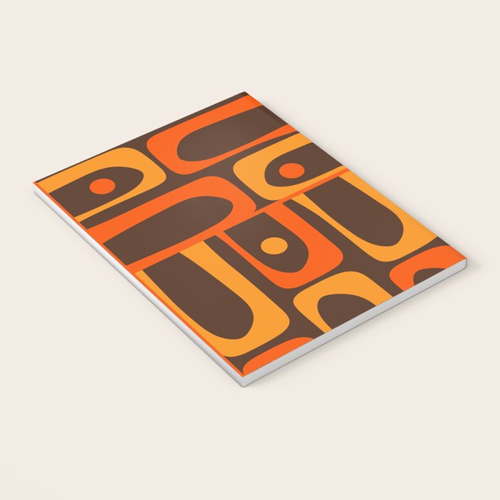 Mid Century Modern Piquet Retro Abstract Multi Pattern in 70s Orange and Dark Brown Notebook Gallery Image 3