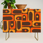 Mid Century Modern Piquet Retro Abstract Multi Pattern in 70s Orange and Dark Brown Credenza Gallery Image 1