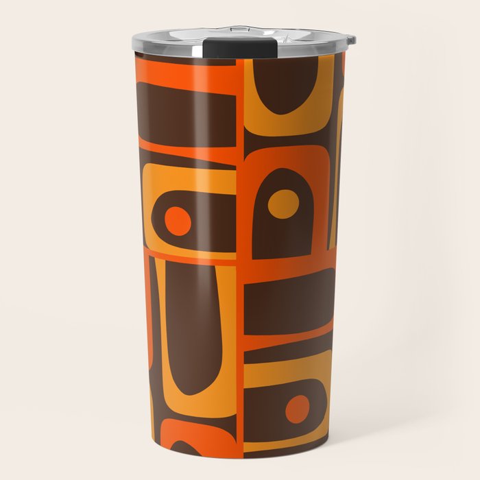 Mid Century Modern Piquet Retro Abstract Multi Pattern in 70s Orange and Dark Brown Travel Mug Gallery Image 1