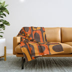 Mid Century Modern Piquet Retro Abstract Multi Pattern in 70s Orange and Dark Brown Throw Blanket Gallery Image 1