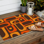 Mid Century Modern Piquet Retro Abstract Multi Pattern in 70s Orange and Dark Brown Outdoor Rug Gallery Image 2