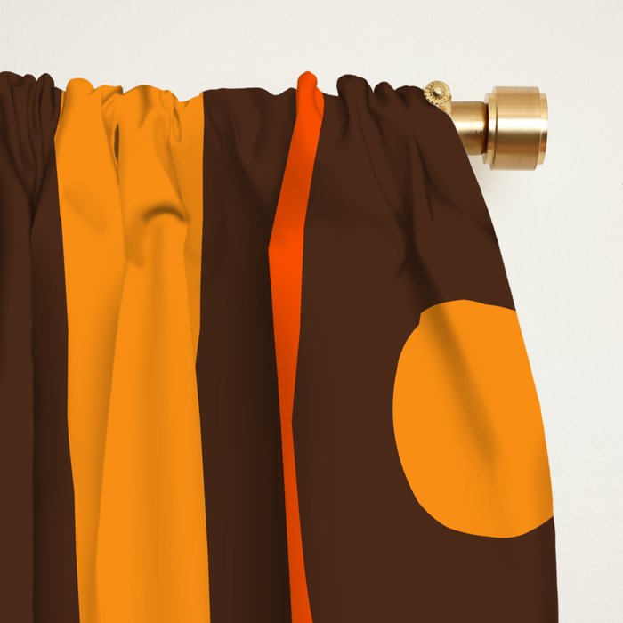 Mid Century Modern Piquet Retro Abstract Multi Pattern in 70s Orange and Dark Brown Window Curtain Gallery Image 2