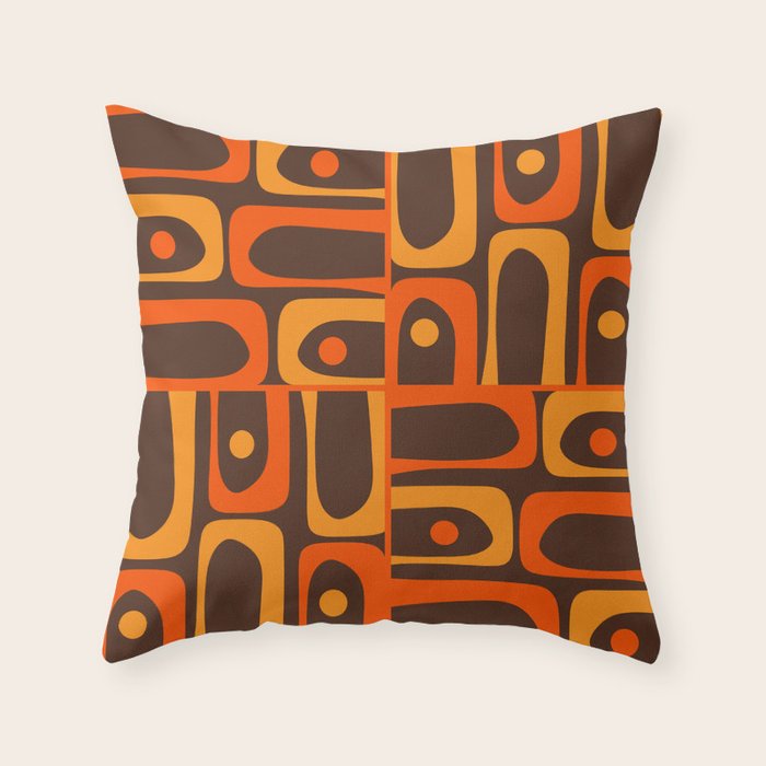 Mid Century Modern Piquet Retro Abstract Multi Pattern in 70s Orange and Dark Brown Throw Pillow Gallery Image 6