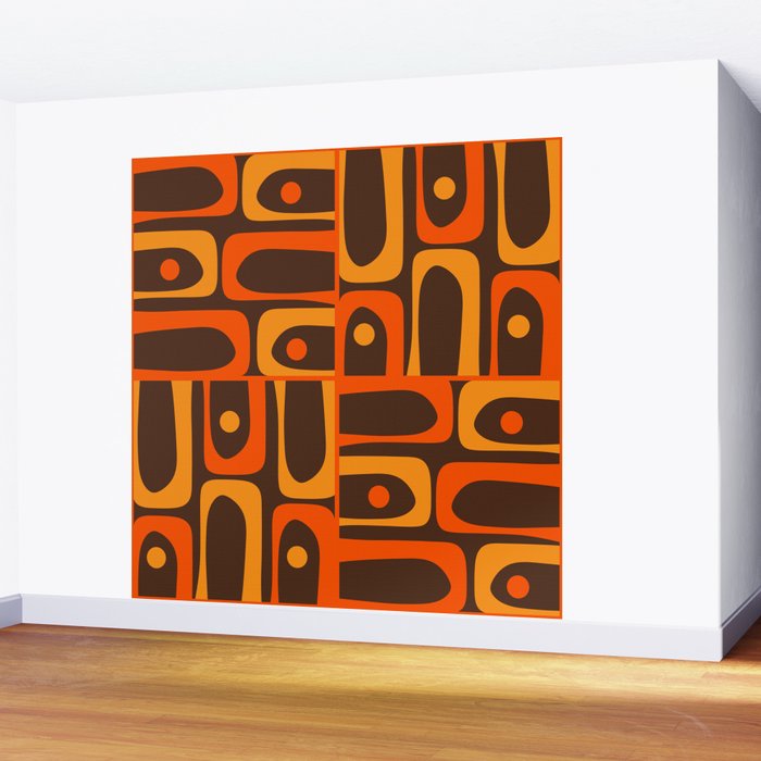 Mid Century Modern Piquet Retro Abstract Multi Pattern in 70s Orange and Dark Brown Wall Mural Gallery Image 2