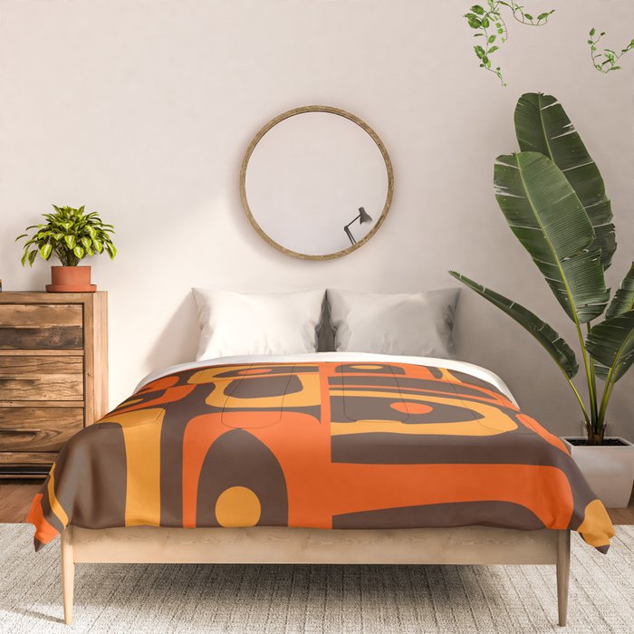 Mid Century Modern Piquet Retro Abstract Multi Pattern in 70s Orange and Dark Brown Comforter Gallery Image 3