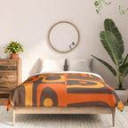 Mid Century Modern Piquet Retro Abstract Multi Pattern in 70s Orange and Dark Brown Comforter Gallery Image 3