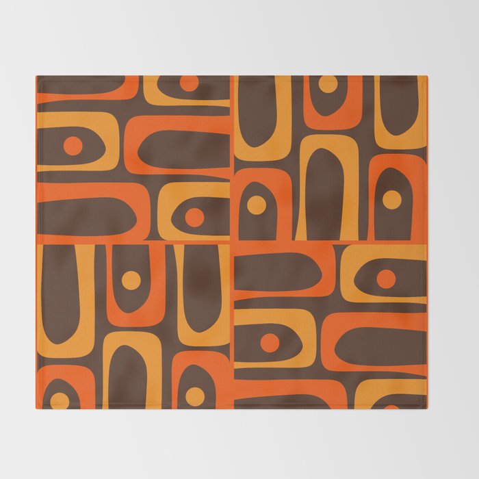 Mid Century Modern Piquet Retro Abstract Multi Pattern in 70s Orange and Dark Brown Throw Blanket Gallery Image 2