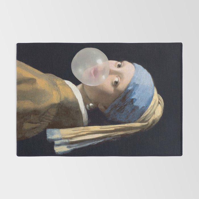 Girl with pearl earring blowing bubble gum Rug Gallery Image 2