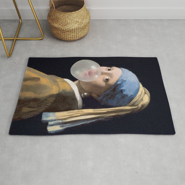 Girl with pearl earring blowing bubble gum Rug Gallery Image 1