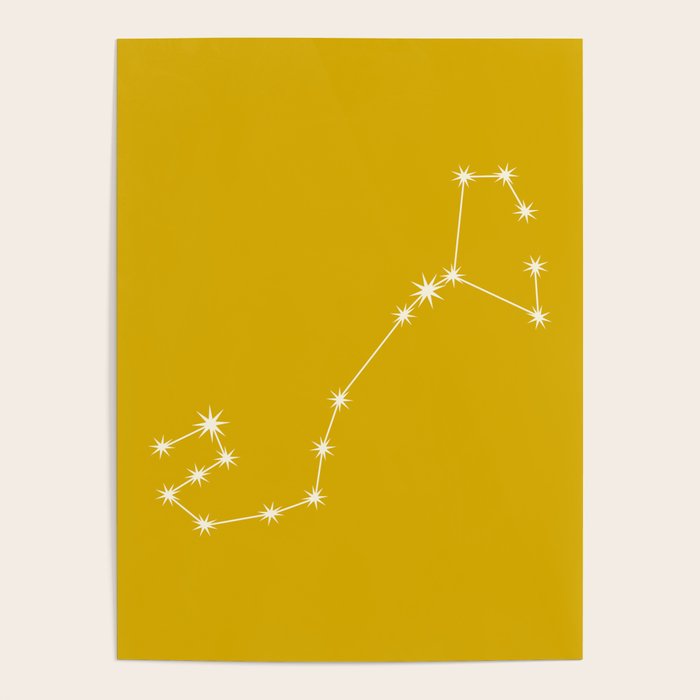 Scorpio Zodiac Star Constellation Line Art Golden Yellow Poster Gallery Image 4