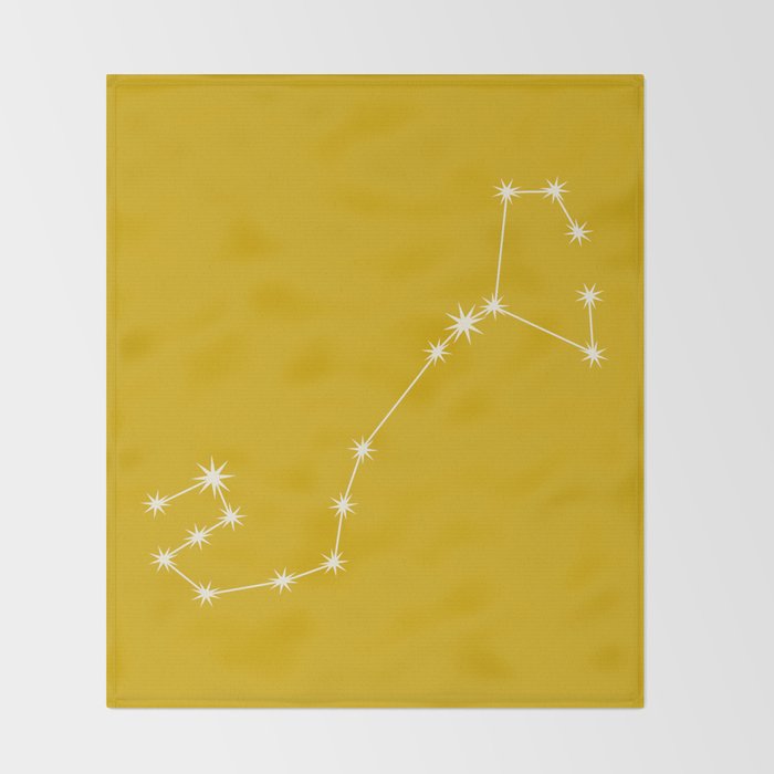 Scorpio Zodiac Star Constellation Line Art Golden Yellow Throw Blanket Gallery Image 2
