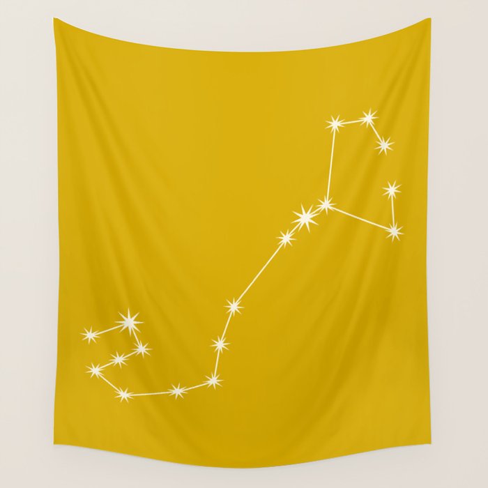 Scorpio Zodiac Star Constellation Line Art Golden Yellow Wall Tapestry Gallery Image 4
